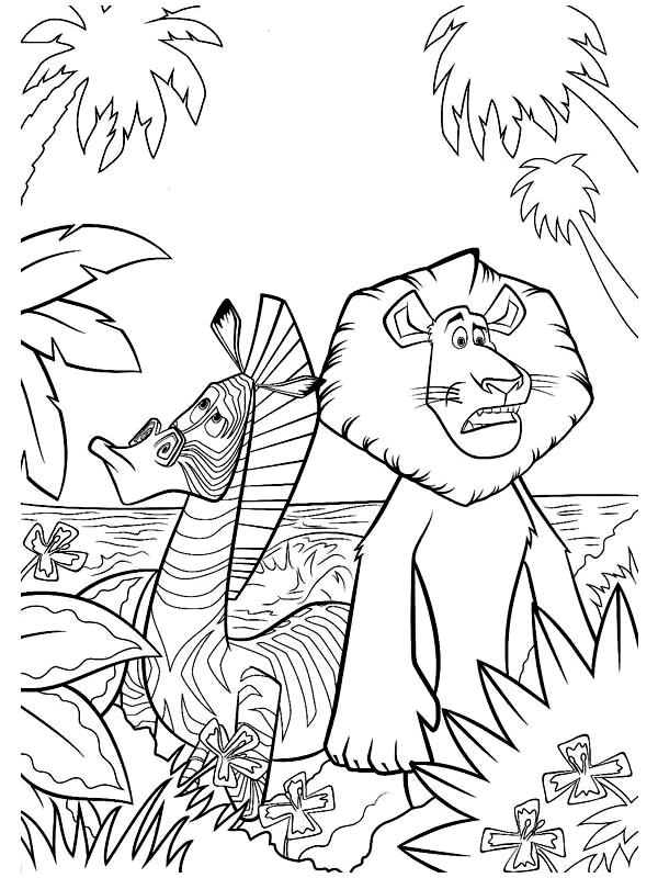 coloriage Madagascar alex le lion et marty le zebre